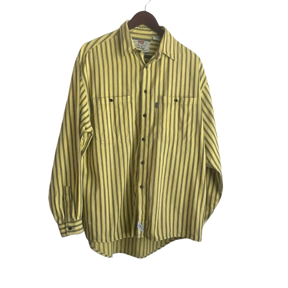 Levis Mens Shirt M Yellow Stripe Cotton Button Up Casual Office Western Rodeo